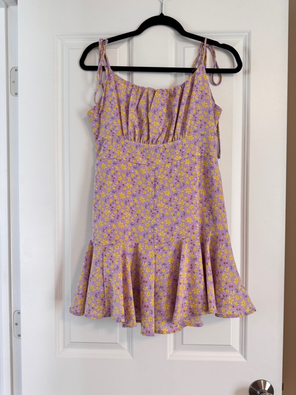 HYFVE Lilac Floral Tie-Strap Sundress with Ruffle Hem, Women’s Size Large